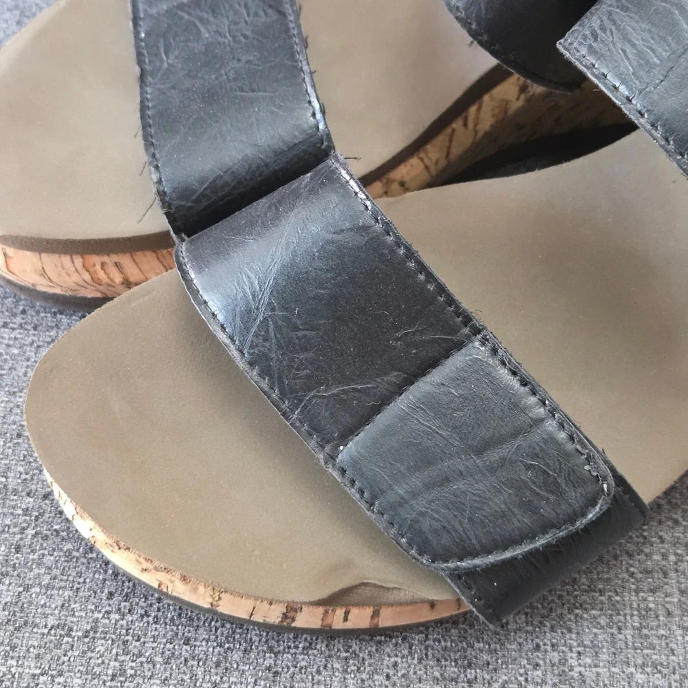 Corkys Black Cork Wedge Slide Sandals Women's Size 10 Double Strap Comfort